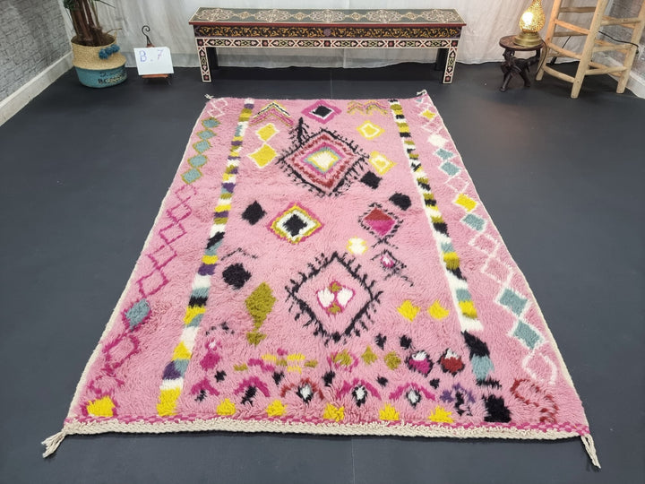 GORGEOUS BENIOURAIN RUG, Sheep Wool Rug, Moroccan Rug , Baby Pink Rug, Geometric Rug Wool Rug, Handwoven Rug, Azilal Rug, Berber Area Rug