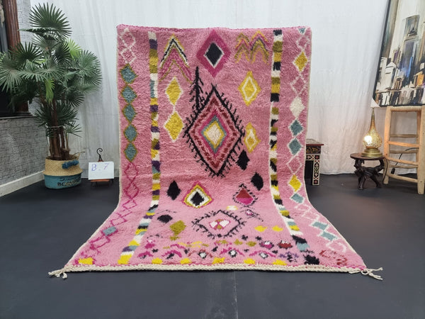 GORGEOUS BENIOURAIN RUG, Sheep Wool Rug, Moroccan Rug , Baby Pink Rug, Geometric Rug Wool Rug, Handwoven Rug, Azilal Rug, Berber Area Rug