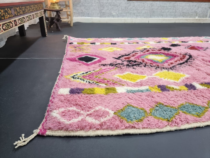 GORGEOUS BENIOURAIN RUG, Sheep Wool Rug, Moroccan Rug , Baby Pink Rug, Geometric Rug Wool Rug, Handwoven Rug, Azilal Rug, Berber Area Rug