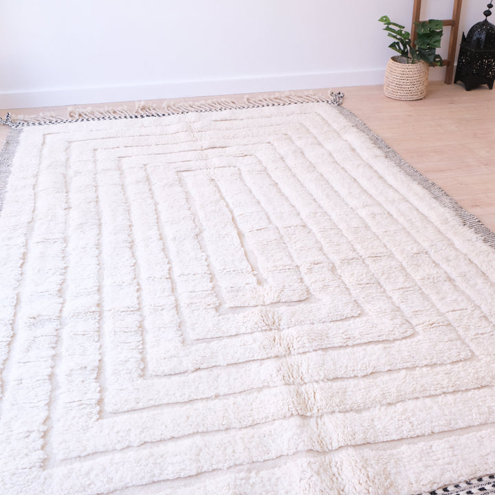 White Moroccan Rug , Authentic Beni Ourain Rug, Tribal Bohemian Area Rug