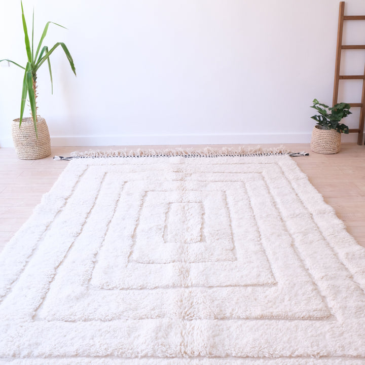 White Moroccan Rug , Authentic Beni Ourain Rug, Tribal Bohemian Area Rug