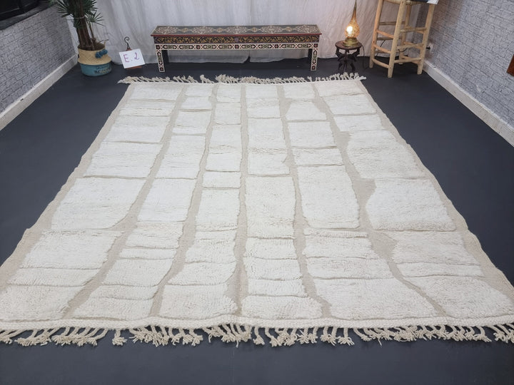 GORGEOUS BENIOURAIN RUG, Moroccan Handmade Rug , Off White Rug, Tufted Rug, Tribal Rug, Checkered Rug, Berber Rug, Handwoven Rug,Wool rug