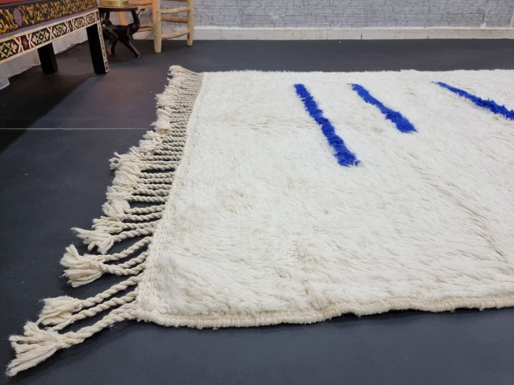 BEAUTIFUL BENIOURAIN RUG, Moroccan Handmade Rug , Blue And White Rug, Wool Rug, Berber Rug, Striped Wool Rug, Berber Rug, Handwoven Rug