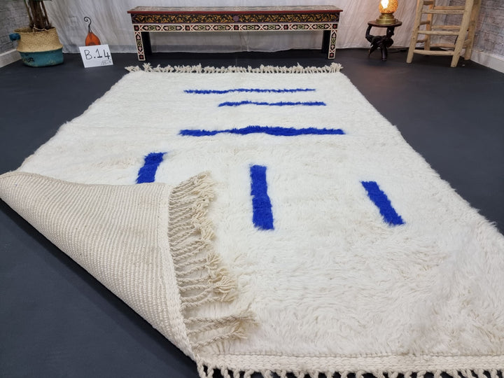 BEAUTIFUL BENIOURAIN RUG, Moroccan Handmade Rug , Blue And White Rug, Wool Rug, Berber Rug, Striped Wool Rug, Berber Rug, Handwoven Rug