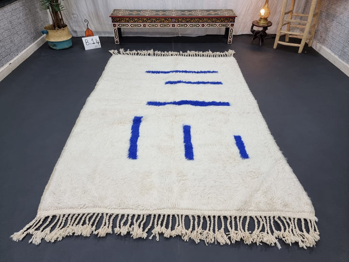 BEAUTIFUL BENIOURAIN RUG, Moroccan Handmade Rug , Blue And White Rug, Wool Rug, Berber Rug, Striped Wool Rug, Berber Rug, Handwoven Rug