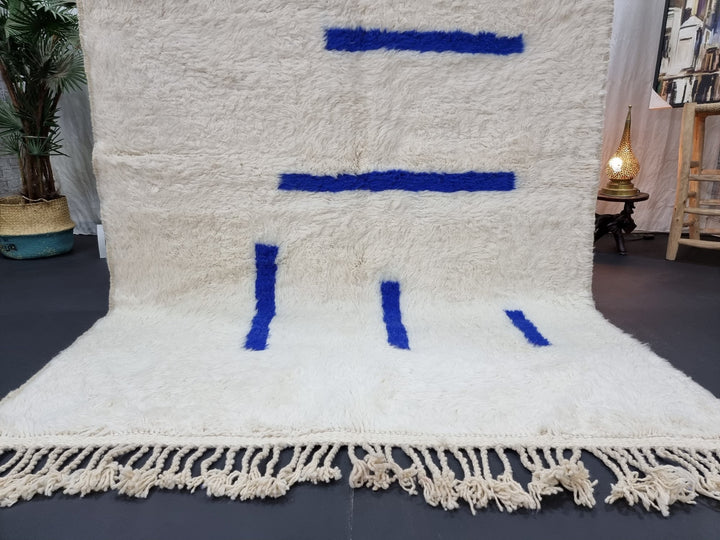 BEAUTIFUL BENIOURAIN RUG, Moroccan Handmade Rug , Blue And White Rug, Wool Rug, Berber Rug, Striped Wool Rug, Berber Rug, Handwoven Rug