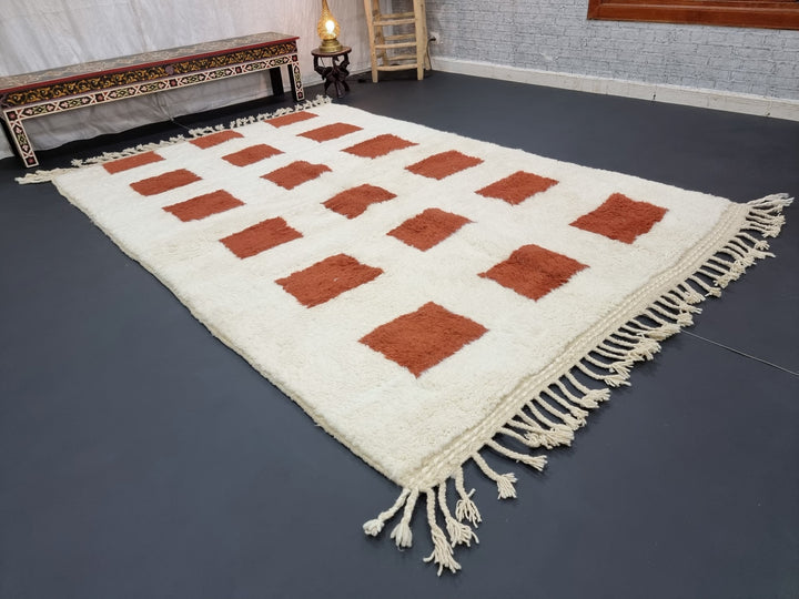 GORGEOUS BENIOURAIN RUG, Moroccan Handmade Rug , Brown And White Soft Rug, Wool Rug, Berber Rug, Checkered Rug, Berber Rug, Handwoven Rug