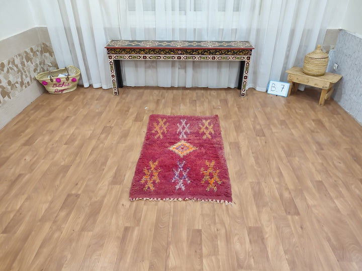 amazing moroccan rug,  handmade small rug, tribal geometric rug, antique red and orange rug, berber symbols carpet, sheep wool rug.