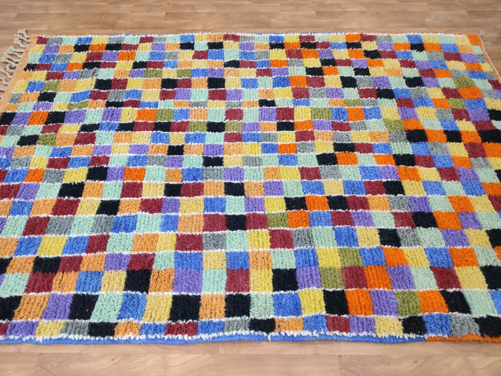 GORGEOUS MOROCCAN RUG, Custom Handmade Carpet, Unique Sheep Wool Rug, Tribal Berber Rug, Colorful Checkered Rug, Authentic Handwoven Rug.