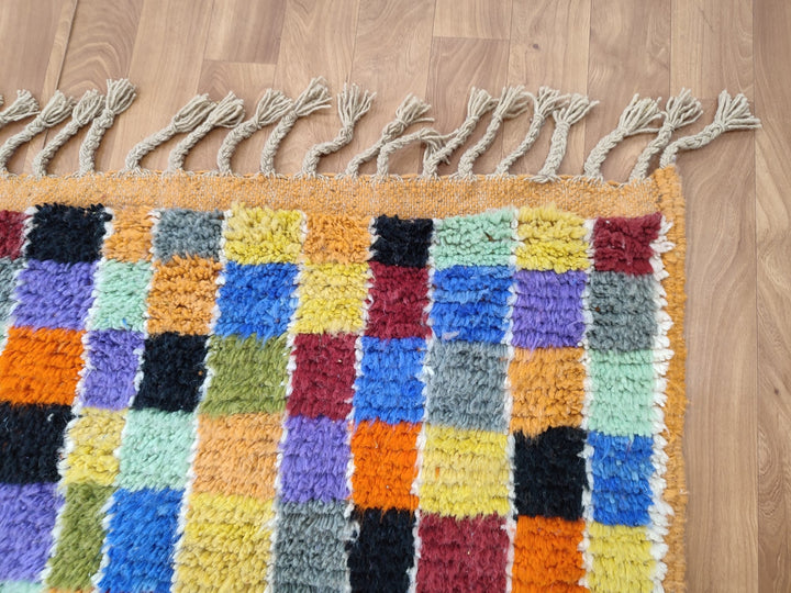 GORGEOUS MOROCCAN RUG, Custom Handmade Carpet, Unique Sheep Wool Rug, Tribal Berber Rug, Colorful Checkered Rug, Authentic Handwoven Rug.