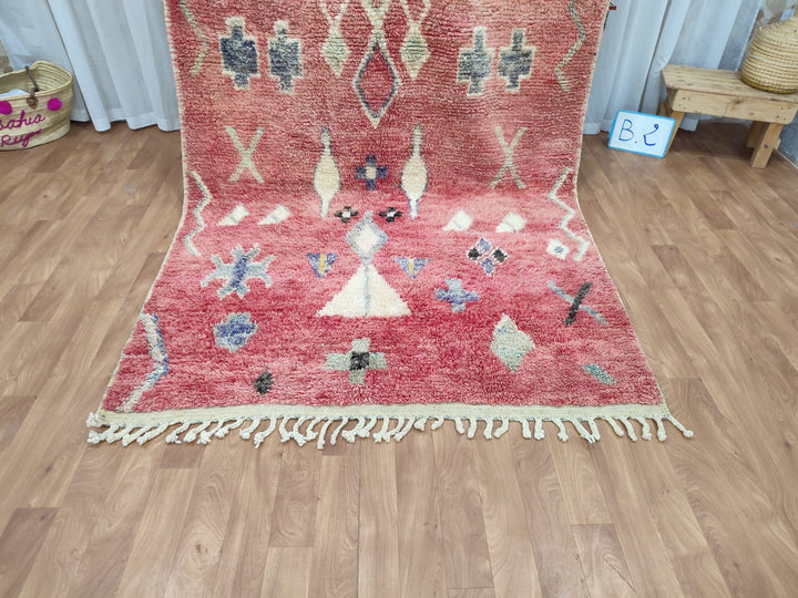 Fabulous Boujaad Rug, Moroccan Handmade Rug, Authentic Geometric Rug, Tribal Red And Green Rug, Berber Symbols Carpet, Sheep Wool Rug.