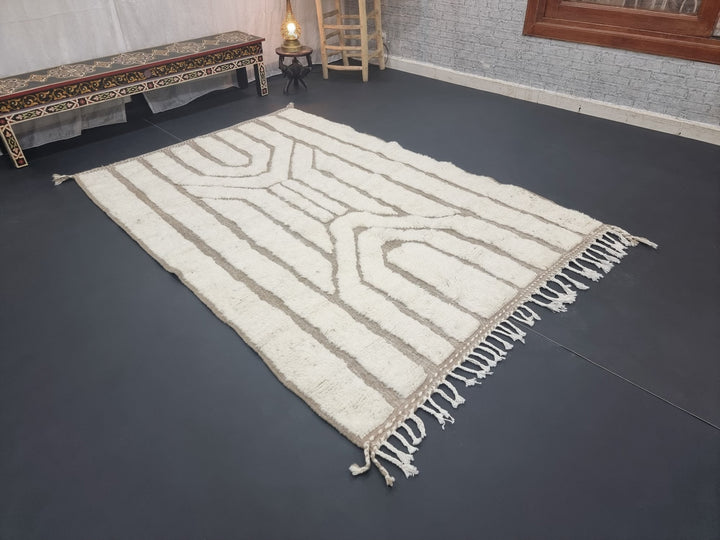 ARTISTIC BENIOUARAIN RUG, Moroccan Handmade Rug, Striped White and Beige Rug, Original morocco-rugs Rug, Wool Carpet, Berber Made To Order Rug