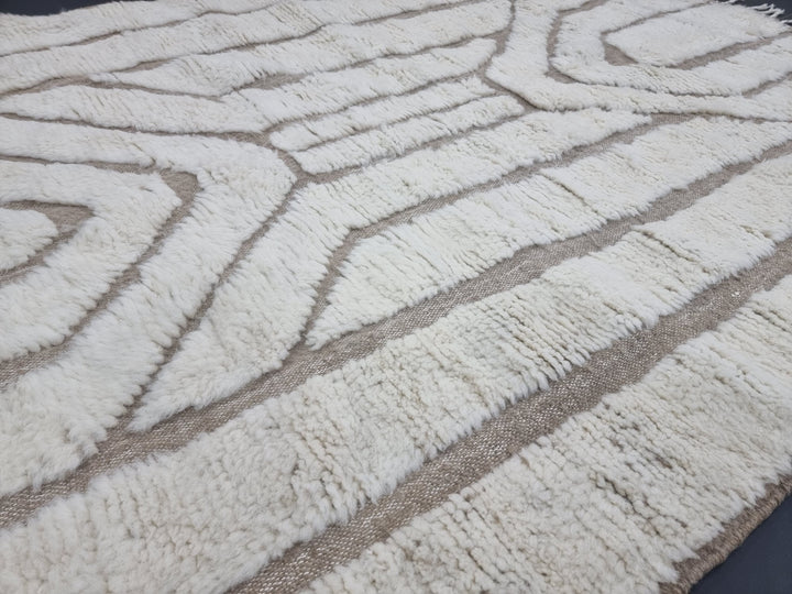 ARTISTIC BENIOUARAIN RUG, Moroccan Handmade Rug, Striped White and Beige Rug, Original morocco-rugs Rug, Wool Carpet, Berber Made To Order Rug