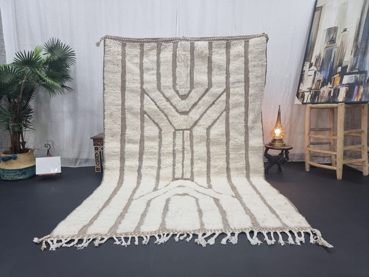 ARTISTIC BENIOUARAIN RUG, Moroccan Handmade Rug, Striped White and Beige Rug, Original morocco-rugs Rug, Wool Carpet, Berber Made To Order Rug