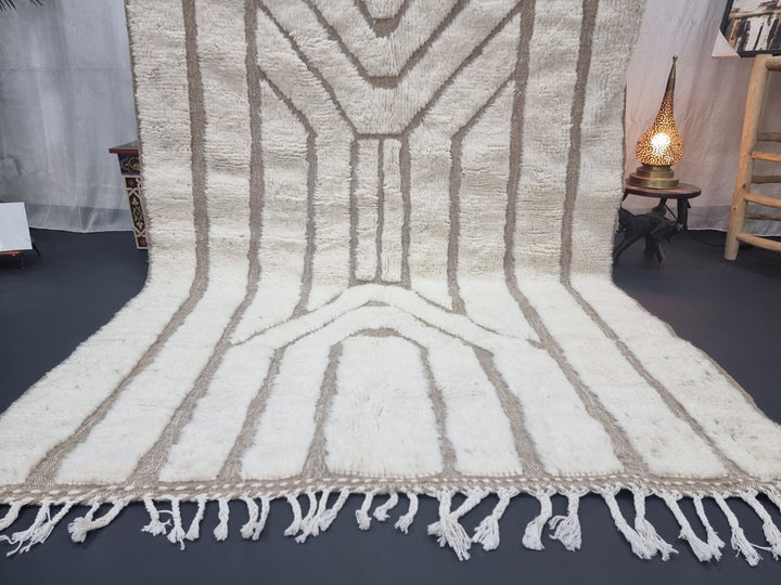 ARTISTIC BENIOUARAIN RUG, Moroccan Handmade Rug, Striped White and Beige Rug, Original morocco-rugs Rug, Wool Carpet, Berber Made To Order Rug