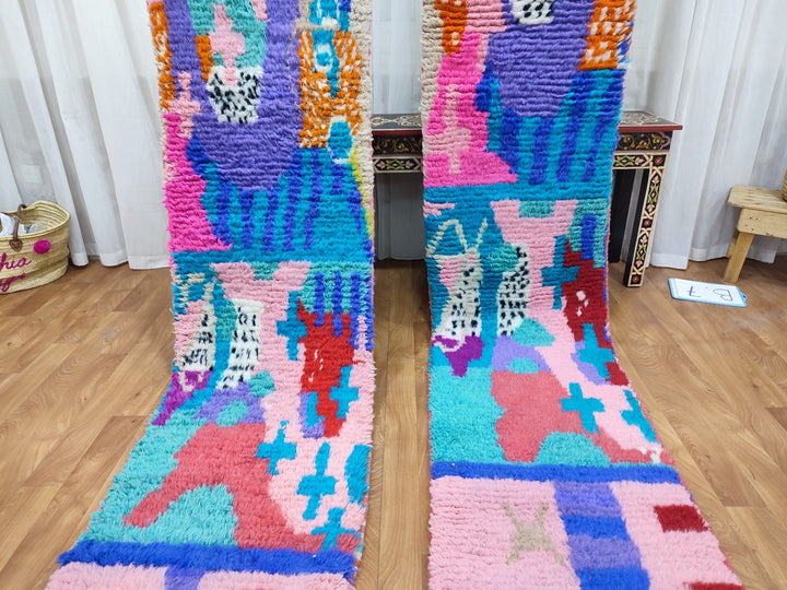 AMAZING CUSTOM RUNNER, Moroccan Handmade Runner Rug, Sheep Wool Rug, Pink Runner Rug, Tribal Berber Carpet, Authentic Abstract Runner Rug.