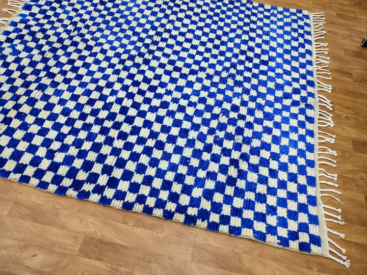 Custom checkered RUG, Moroccan Handmade Rug, Authentic Checkered Carpet, Blue And White Rug, Tribal Berber Rug, Sheep Wool Rug, Beni Rug.