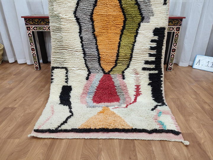 AMAZING BOUJAAD RUG, Moroccan Handmade Rug, Green And Orange Rug, Berber Abstract Rug, Authentic Sheep Wool Rug, Small Tribal Boujad Carpet.