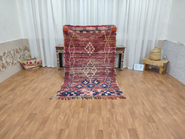 moroccan berber rug,  handmade carpet, sheep woolcotton rug, tribal maroon rug, authentic geometric rug, moroccan handwoven carpet.