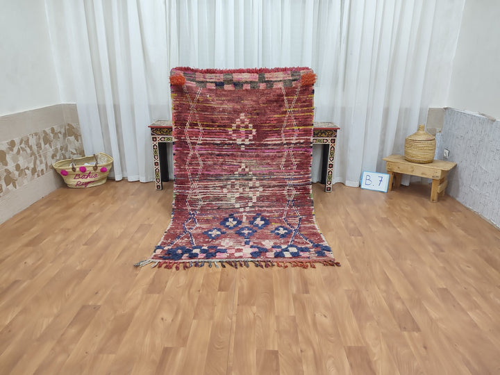 moroccan berber rug,  handmade carpet, sheep woolcotton rug, tribal maroon rug, authentic geometric rug, moroccan handwoven carpet.