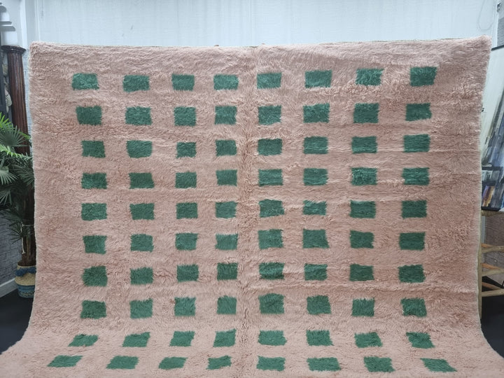 CUTE BENIOURAIN RUG, Moroccan Handmade Rug , Light Brown  Green Rug, Checkered Rug, Handmade Wool Rug, Handwoven Rug, Azilal Area Rug