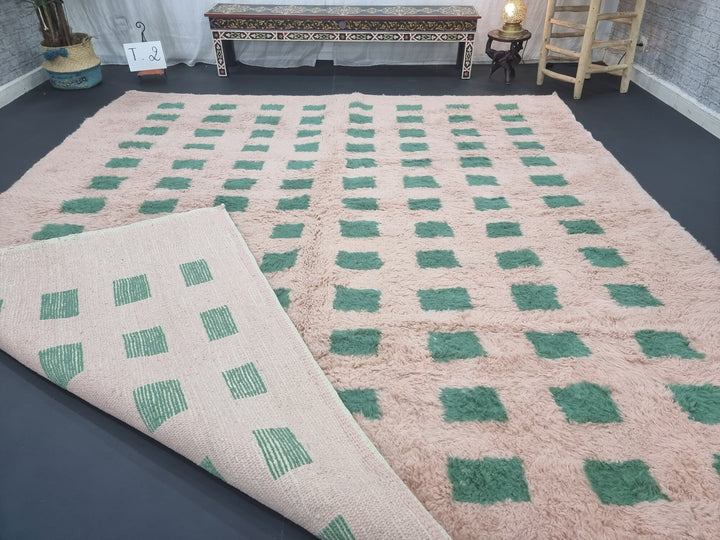 CUTE BENIOURAIN RUG, Moroccan Handmade Rug , Light Brown  Green Rug, Checkered Rug, Handmade Wool Rug, Handwoven Rug, Azilal Area Rug