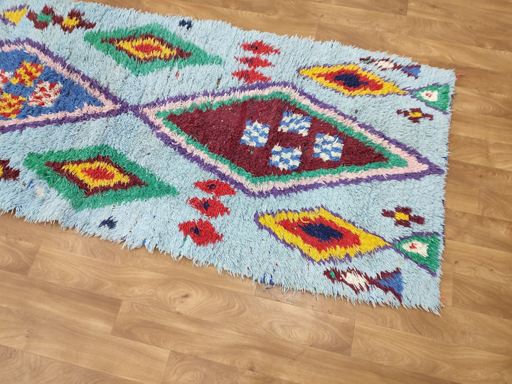 unique moroccan rug, handmade checkered runner rug,  berber carpet, tribal sheep wool rug, anthentic colorful rug, check runner rug.