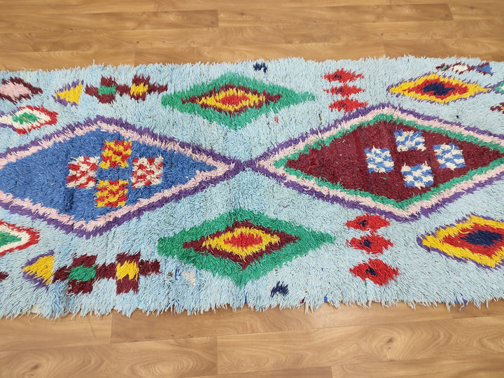 unique moroccan rug, handmade checkered runner rug,  berber carpet, tribal sheep wool rug, anthentic colorful rug, check runner rug.