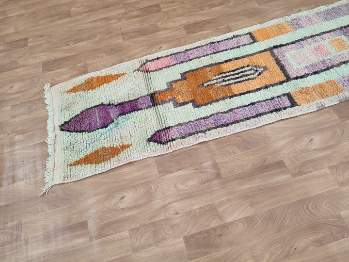 GORGEOUS MOROCCAN RUG, Handmade Runner Rug, Sheep Wool Carpet, Orange And Green Rug, Tribal Berebr Runner Rug, Abstract Boujaad Runner Rug.