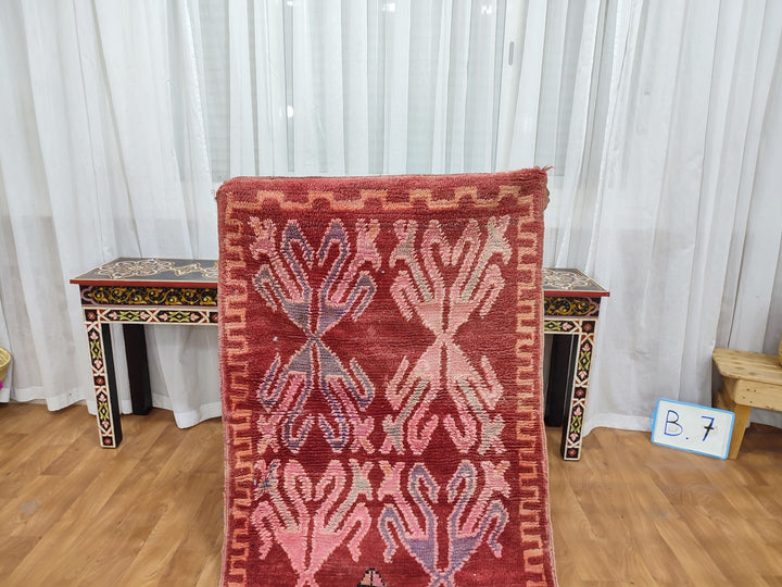 amazing moroccan rug,  handmade carpet, tribal berber rug, abstract maroon and pink rug, small sheep wool rug, wall hanging carpet.