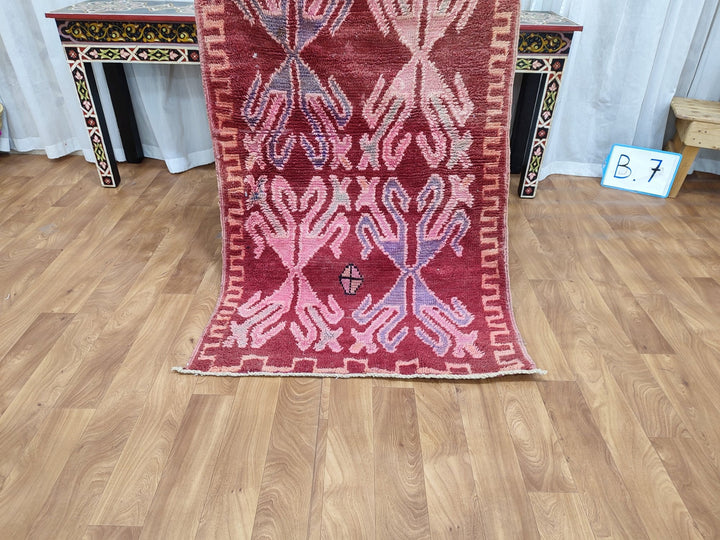 amazing moroccan rug,  handmade carpet, tribal berber rug, abstract maroon and pink rug, small sheep wool rug, wall hanging carpet.