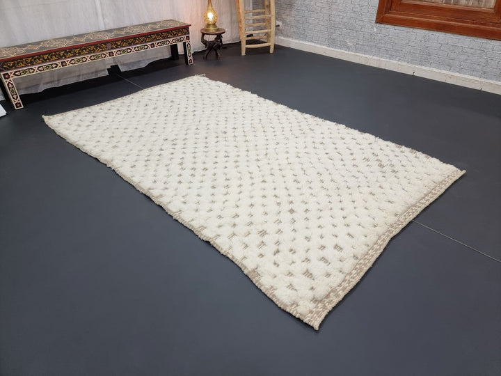 AMAZING BENIOURAIN RUG, Moroccan Carpet, Handmade Rug,  Tan  White Rug, Berber Rug, Wool Rug, Checkered Rug, Berber Rug, Tufted Rug