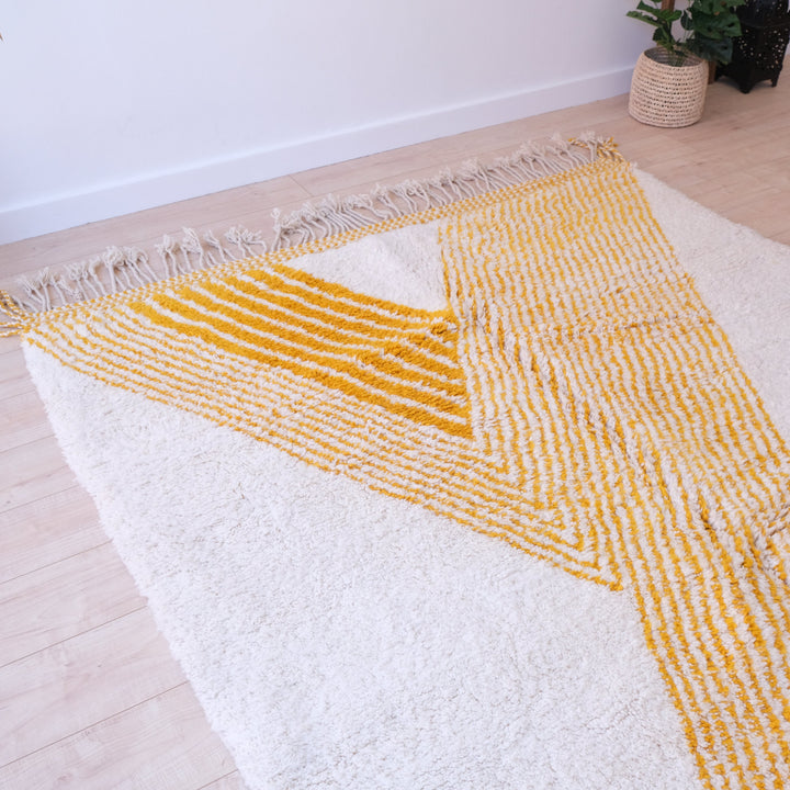 Beni Ourain Moroccan Rug , Authentic Yellow Wool Rug, Tribal Bohemian Area Rug