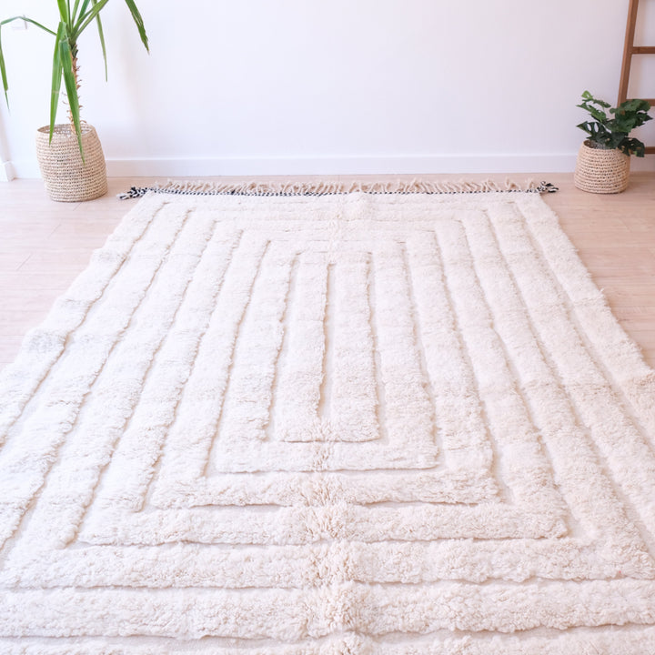 Authentic White Moroccan Rug , Beni Ourain Rug, Tribal Bohemian Area Rug