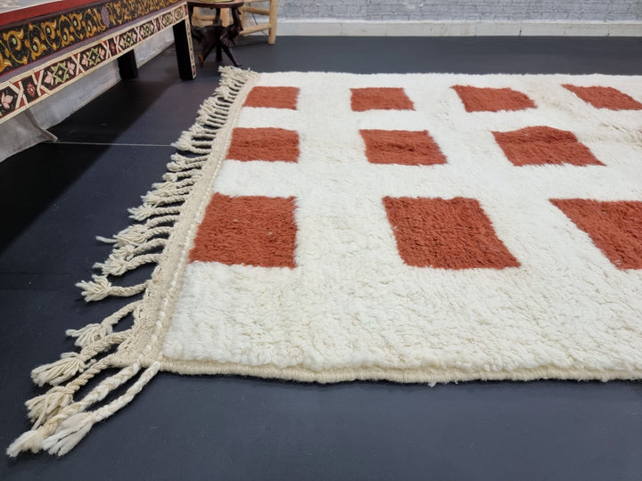 GORGEOUS BENIOURAIN RUG, Moroccan Handmade Rug , Brown And White Soft Rug, Wool Rug, Berber Rug, Checkered Rug, Berber Rug, Handwoven Rug