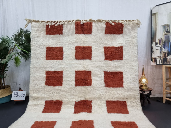 GORGEOUS BENIOURAIN RUG, Moroccan Handmade Rug , Brown And White Soft Rug, Wool Rug, Berber Rug, Checkered Rug, Berber Rug, Handwoven Rug