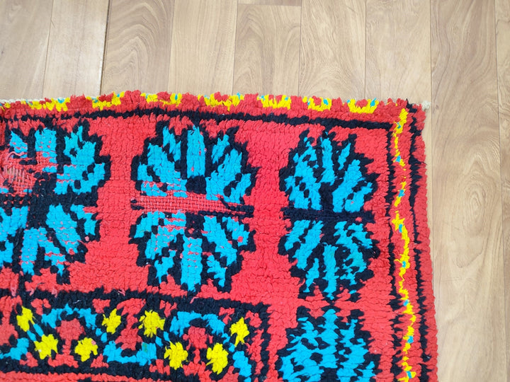 artistic moroccan rug,  handmade rug, tribal geometric rug, berber sheep wool rug, small red and blue carpet, wall hanging carpet.