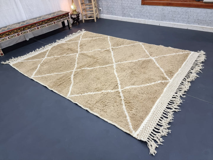 AMAZING BENIOURAIN RUG, Moroccan Rug , Sheep Wool Rug, Geometric Rug, Beige Rug, Handmade Rug, Berber Rug, Azilal Rug, Handwoven Rug