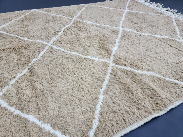 AMAZING BENIOURAIN RUG, Moroccan Rug , Sheep Wool Rug, Geometric Rug, Beige Rug, Handmade Rug, Berber Rug, Azilal Rug, Handwoven Rug