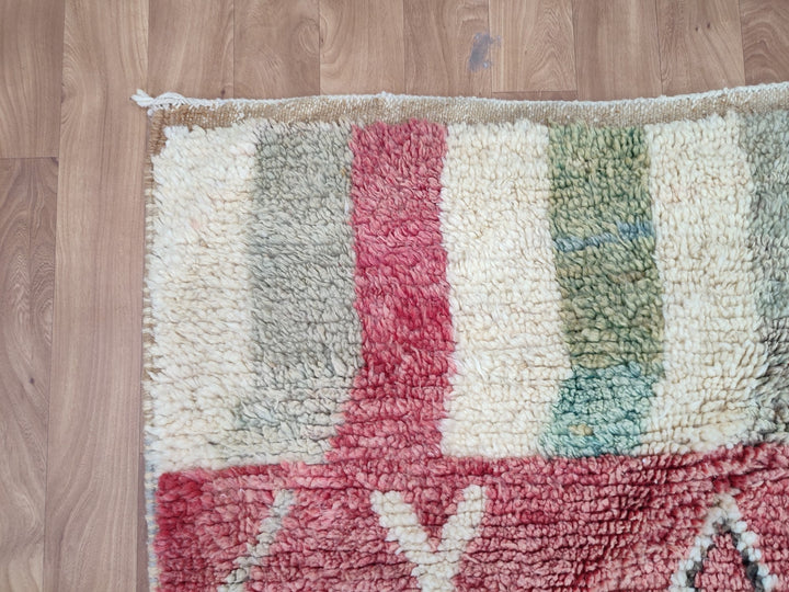 Fabulous Boujaad Rug, Moroccan Handmade Rug, Authentic Geometric Rug, Tribal Red And Green Rug, Berber Symbols Carpet, Sheep Wool Rug.