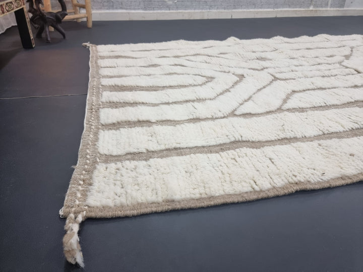 ARTISTIC BENIOUARAIN RUG, Moroccan Handmade Rug, Striped White and Beige Rug, Original morocco-rugs Rug, Wool Carpet, Berber Made To Order Rug