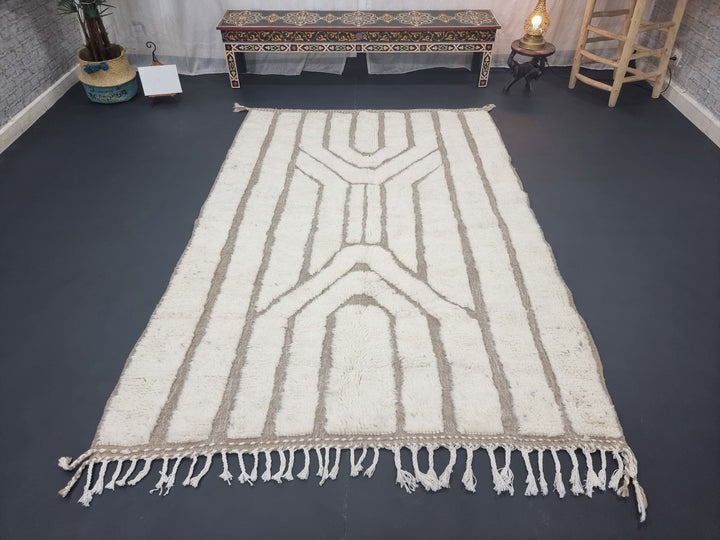 ARTISTIC BENIOUARAIN RUG, Moroccan Handmade Rug, Striped White and Beige Rug, Original morocco-rugs Rug, Wool Carpet, Berber Made To Order Rug