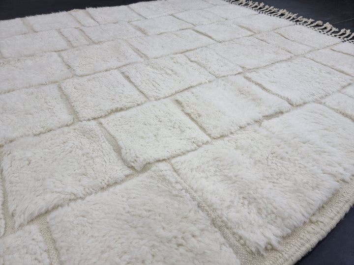 STUNNING MOROCCAN RUG, Beniourain Rug , Off White Rug, Checkered Rug, Handmade Rug, Bedroom Rug, Wool Rug, Berber Rug, Neutral Tufted Rug