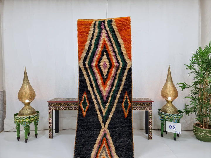 AMAZING MOROCCAN RUNNER, Geometric Rug, Boujad Rug, Sheep Wool Runner , Handmade Rug, Boujaad Rug, Berber Runner, Orange And Purple Rug