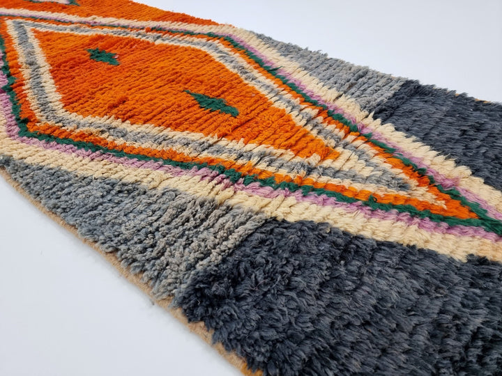 AMAZING MOROCCAN RUNNER, Geometric Rug, Boujad Rug, Sheep Wool Runner , Handmade Rug, Boujaad Rug, Berber Runner, Orange And Purple Rug