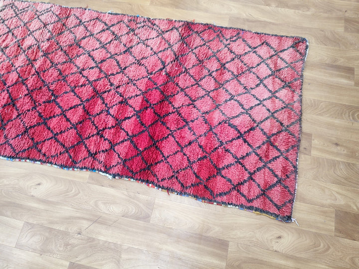 handmade moroccan rug,  berber rug, sheep wool rug, red and black rug, geometric handwoven rug, tribal  rug, tulu runner rug.