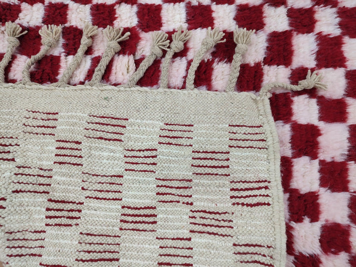 FABULOUS MOROCCAN RUG, Handmade Berber Carpet, Tribal Checkered Rug, Red And White Rug, Handwoven Sheep Wool Rug, Authentic Moroccan Rug.