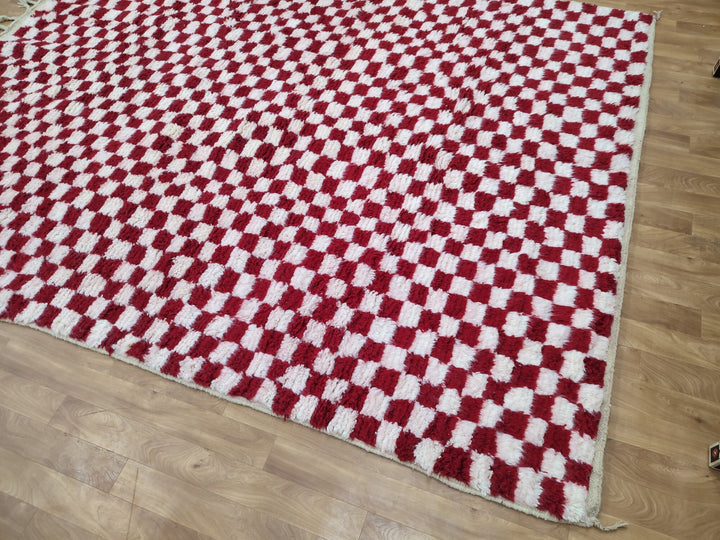 FABULOUS MOROCCAN RUG, Handmade Berber Carpet, Tribal Checkered Rug, Red And White Rug, Handwoven Sheep Wool Rug, Authentic Moroccan Rug.