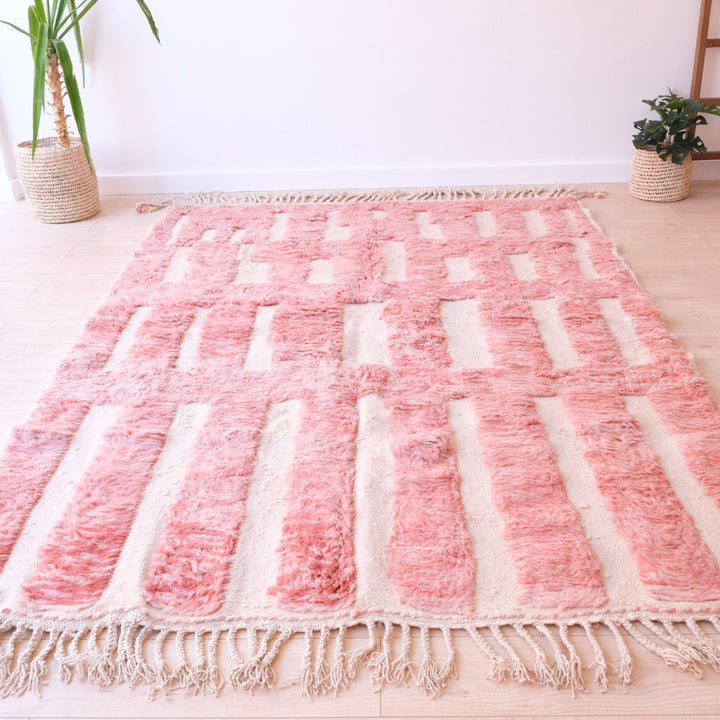 Pink Beni Ourain Moroccan Rug , Authentic Pink Wool Rug, Tribal Bohemian Area Rug