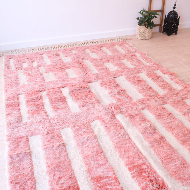 Pink Beni Ourain Moroccan Rug , Authentic Pink Wool Rug, Tribal Bohemian Area Rug